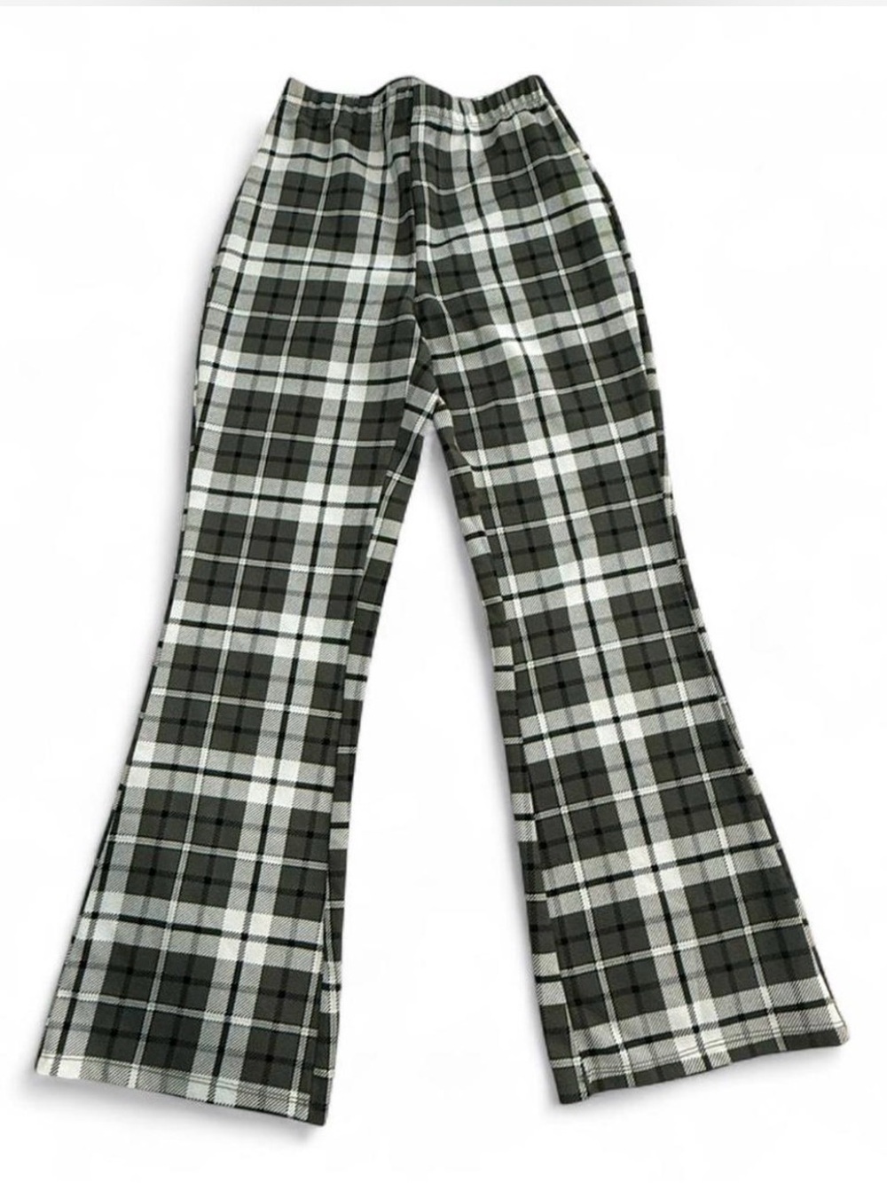 Plaid Juniors Flared Dark Green Plaid Pants